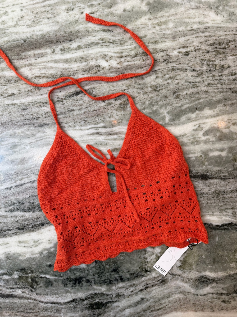 NWT Cider Orange Crochet Halter Crop Top Women’s XL - Picture 2 of 6